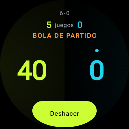 Aviso de bola de partido en naranja sobre el marcador