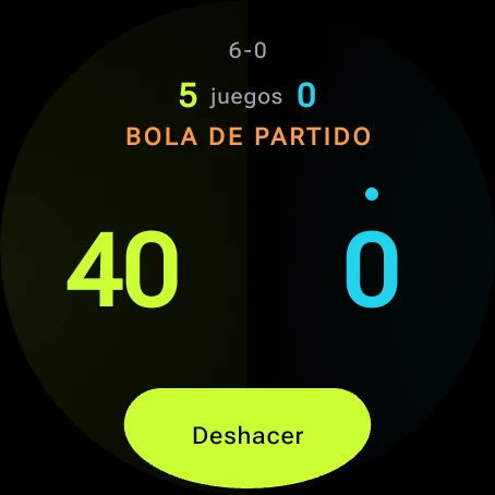 Aviso de bola de partido en naranja sobre el marcador