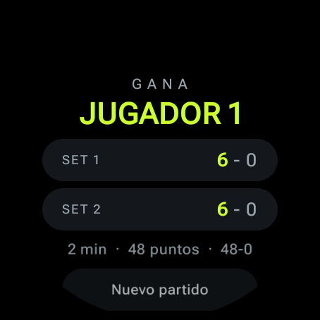 Pantalla de victoria con el resumen del partido