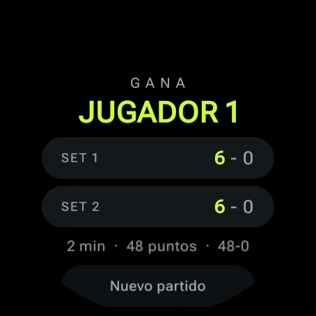 Pantalla de victoria con el resumen del partido